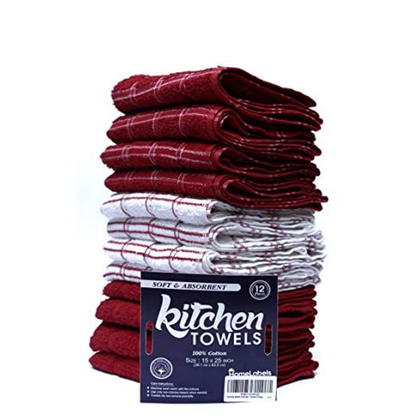 Lot of 2 MATCHING KITCHEN Towels 100% COTTON 15" x 25" bar mops BLACK or RED